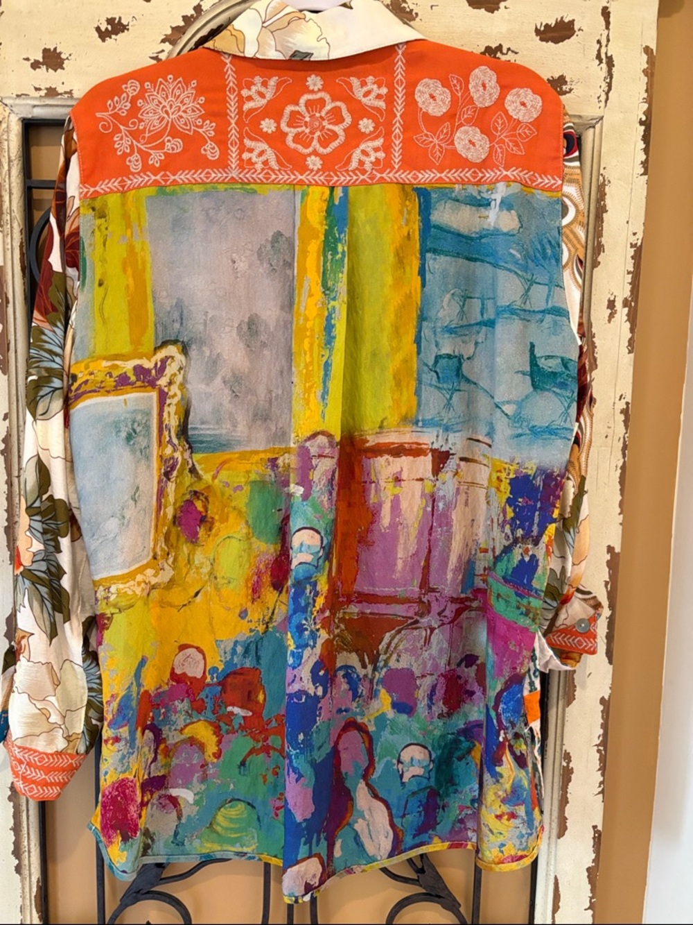 John Mark Orange & Teal Mixed-Print Button Front Shirt - Picture 6 of 8